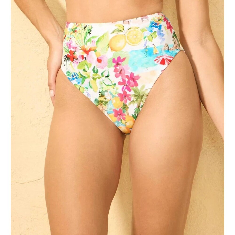 High Waist Cheeky Bikini Bottoms Shade & Shore Scenic Palm Tree Fruit XL 16 NEW